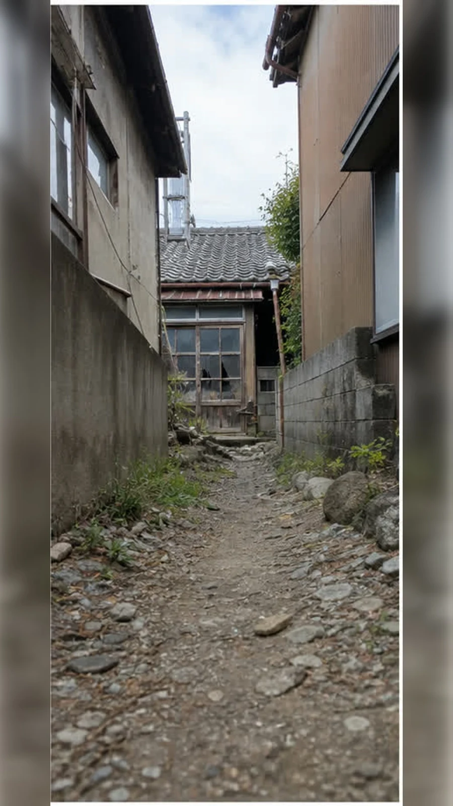 狭い路地の奥にある古い戸建てのイメージ